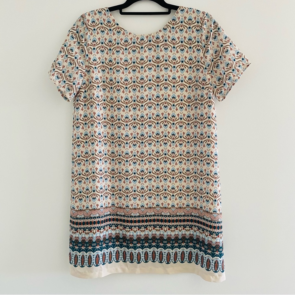 Lulus Botanical Beauty Beige Print Shift Dress Short Sleeves Mini Dress - Picture 2 of 16